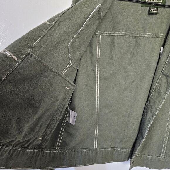 Eddie‎ Bauer Linen Trucker Jacket L Olive Green - Picture 3 of 6